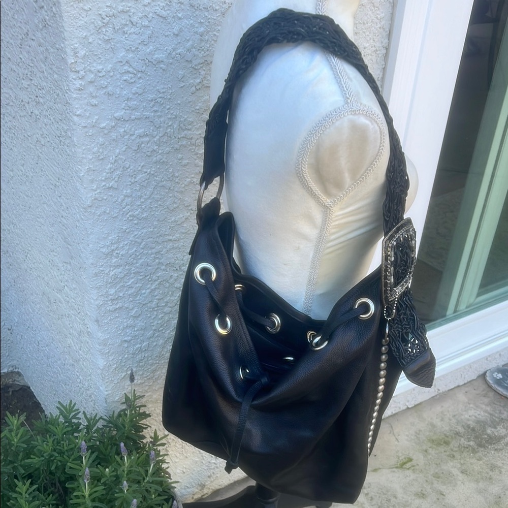 Leatherock USA Black Leather Studded Hobo Bucket Shoulder Purse